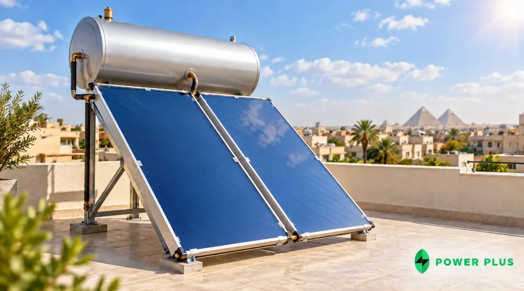 Solar Water Heater system installed on a rooftop in Egypt by Power Plus